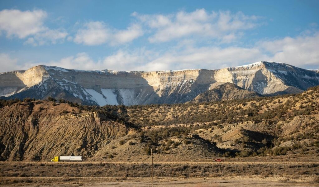 Colorado, United States Majestic Colorado Mountainscape with Trucking Route